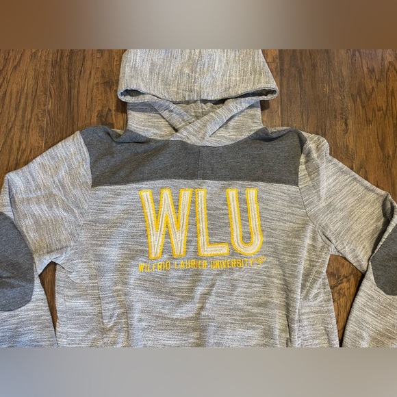 WLU Wilfred Laurier University grey & yellow pullover hoodie sweater Medium - Picture 2 of 5